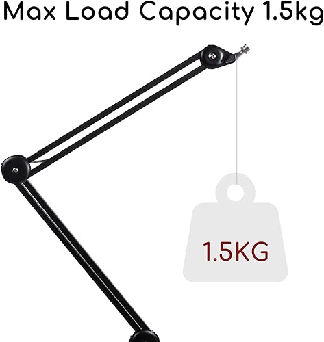 Miniatura 5 de Soporte de micrófono de suspensión ajustable con brazo de tijera con resorte integrado, soporte de micrófono compacto para transmisión de radio,