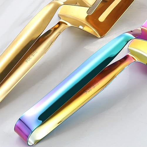 Miniatura 6 de Pinza de barbacoa arcoíris de 10.8 pulgadas, acero inoxidable 304, multiusos, para carne, pescado, pan, hamburguesa, barbacoa, freír panqueques,