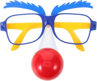 Circus Clown Glasses with Clown Nose, Disguise Glasses Red Clown Nose Funny Jokers Dress Up Costume Cosplay Photography Prop for Carnival Birthday Party