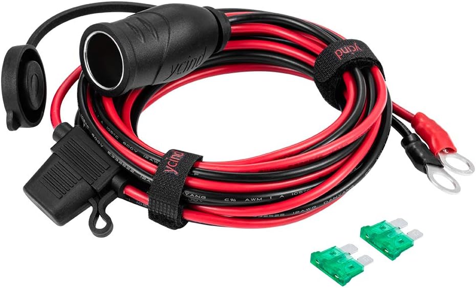 3/8″ Ring Eyelet Terminal to Female Cigarette Lighter Socket Battery Boost Cable Heavy Duty 30A Fuse 12V/24V 12AWG Cord 6Ft