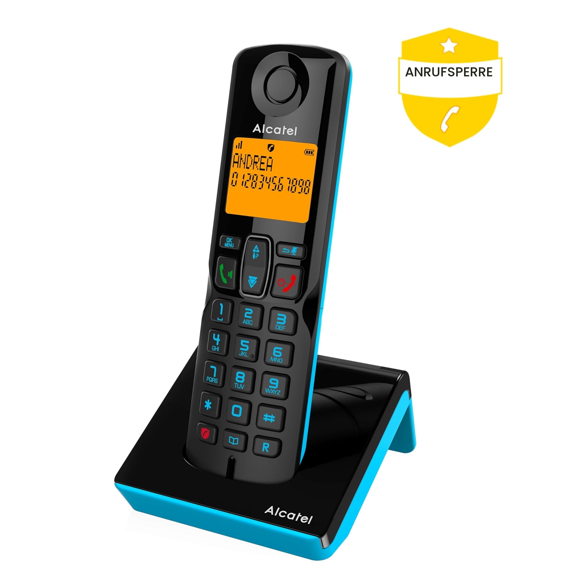 Alcatel S280 Schwarz und Blau, Freisprecheinrichtung, Anrufsperre, Telefonbuch mit 50 Namen und Nummern