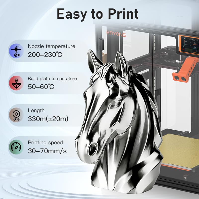 Image of ERYONE Silk Filament PLA+ 1.75mm Upgraded Shiny 3D Printer Filament, Gloss Finish, Fit Most FDM Printer Stable Printing,1kg (2.2LBS) /Spool, Silver