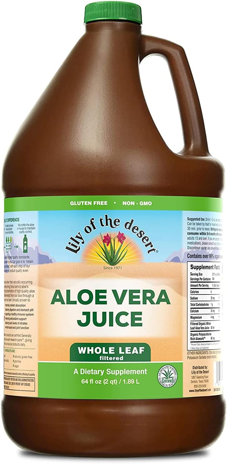 Lily of the Desert Aloe Vera Juice, Certified Organically Grown, Plant-Based Whole Leaf Aloe Vera, Dietary & Immune Support, Digestive Aid for Gut Health, Antioxidant Liquid Supplement, 64 fl oz