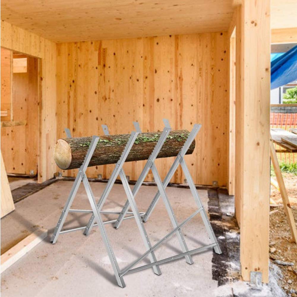 Caballete de Acero Plegable Para Sierra y Cortar Leña - Soporte Para Troncos de Madera, Peso Máximo 150 kg, Metal Galvanizado (84*80*80cm, Cuatro Columnas)