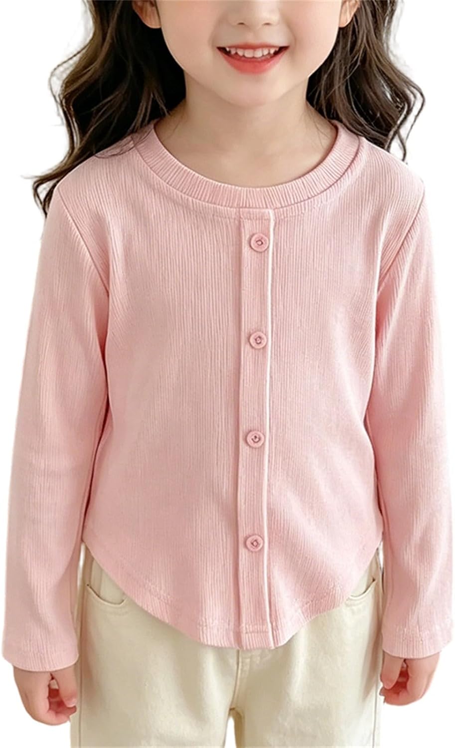 Girls Cardigan Sweater Crew Neck Button Down Basic School Uniform Knit Sweaters Teen Ribbed Long Sleeve Slim Fit Open