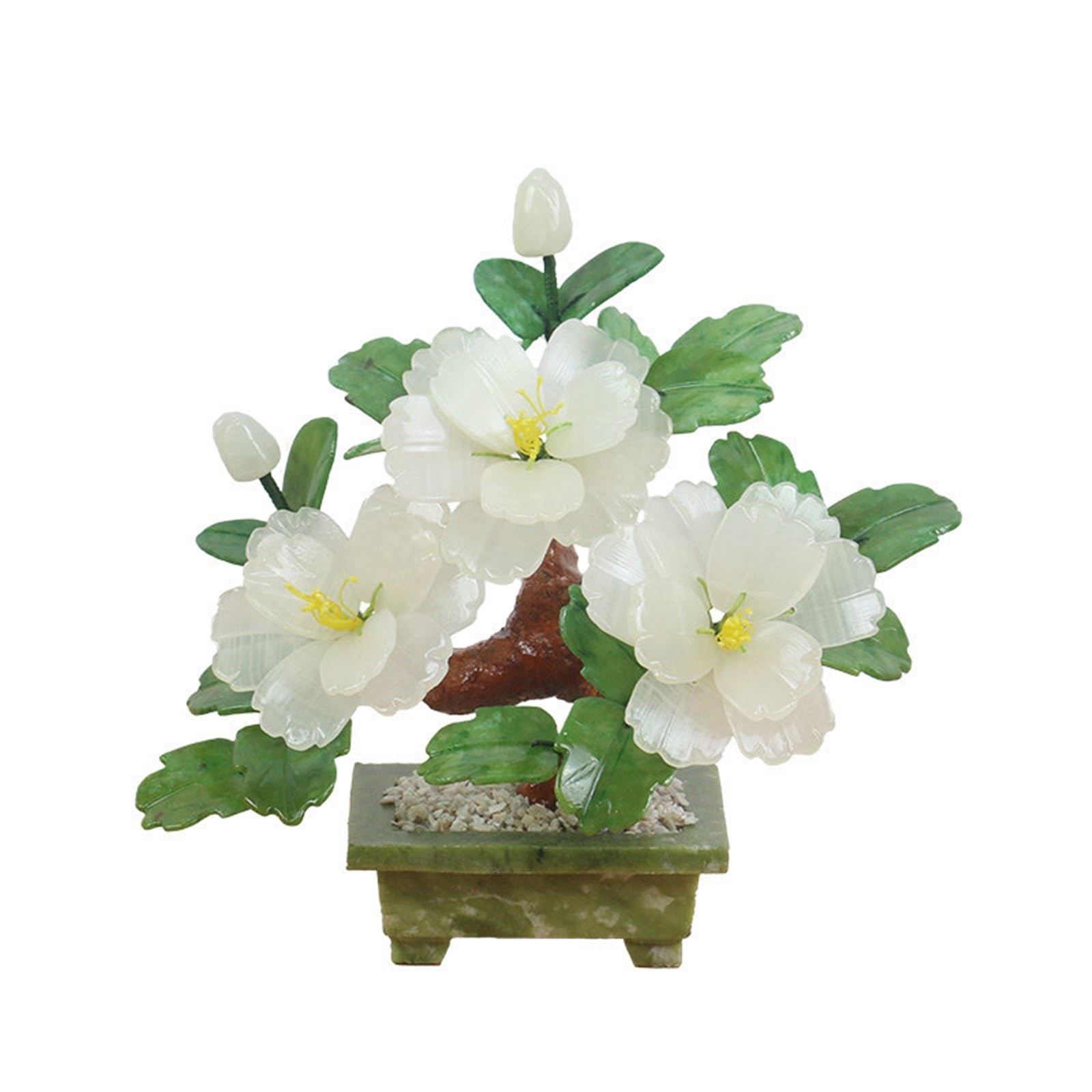 DFGHNBVC Artificial Plants Jade Bonsai, Retro Peony Chinese Handicraft Artificial Flower Potted Plant Simulation Tree,Multi-Colored.White