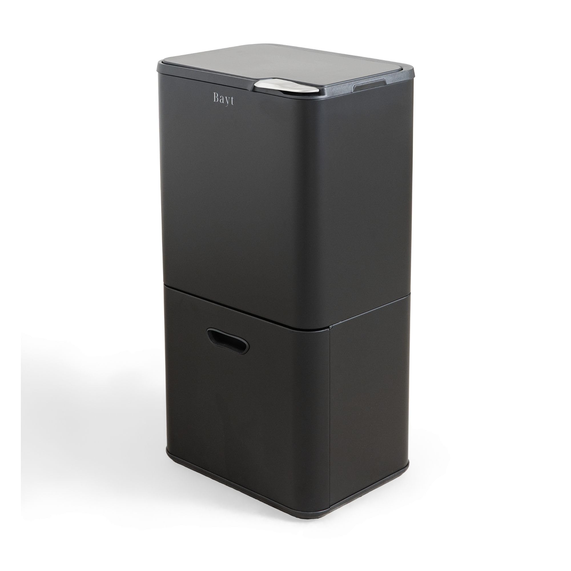 Bayt Poubelle De Tri Sélectif 60 L Pour La Cuisine - Poubelles De Cuisine À Double Bac De 60 Litres Pour Le Tri Des Déchets | Poubelle Verticale En Acier Inoxydable Noir Mat