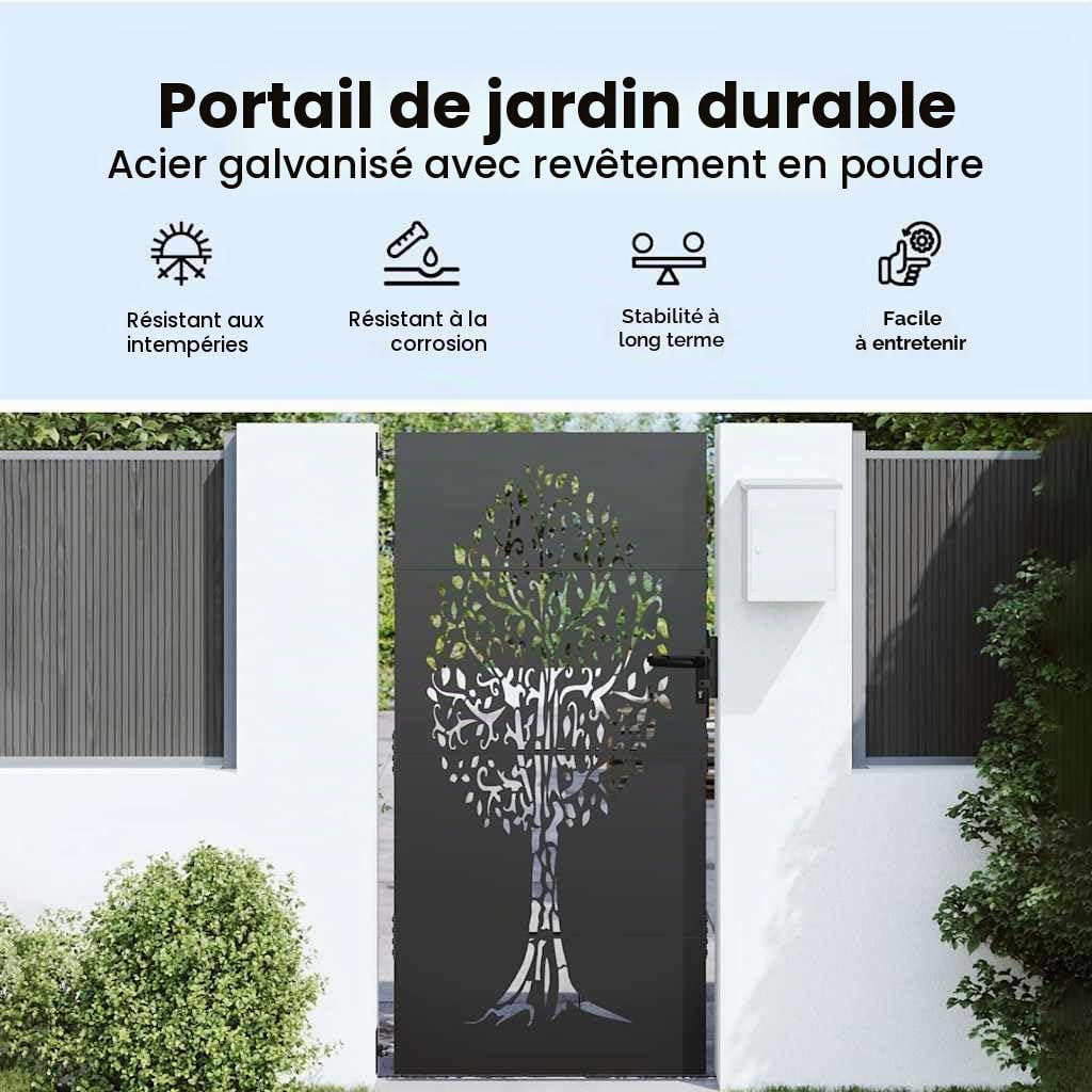 vidaXL Porte de Jardin Noir 85 x 175 cm Acier peint par poudre, Jardin et terrasse, portail rectangulaire moderne, entrée stylée, résistant aux intempéries et écolo
