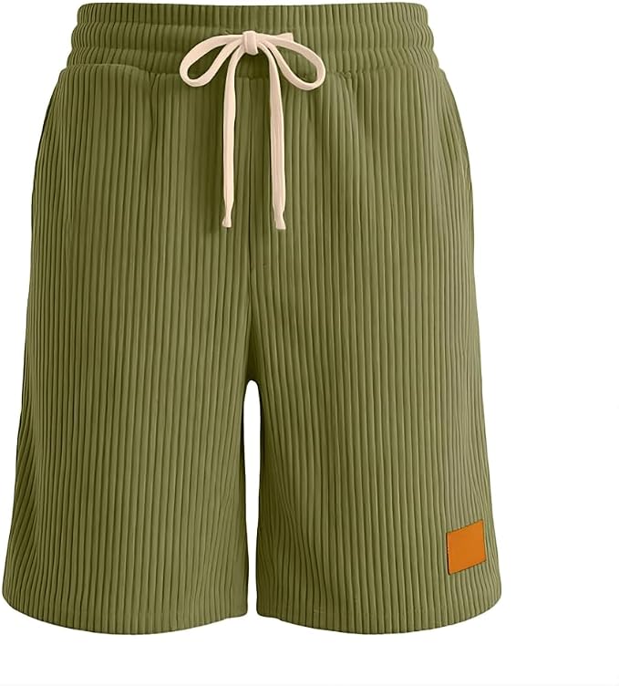 Men's Corduroy Shorts with Drawstring Waist and Side Pockets | Corduroy texture, elastic drawstring waist, functional side pockets, lightweight fabric, versatile casual style