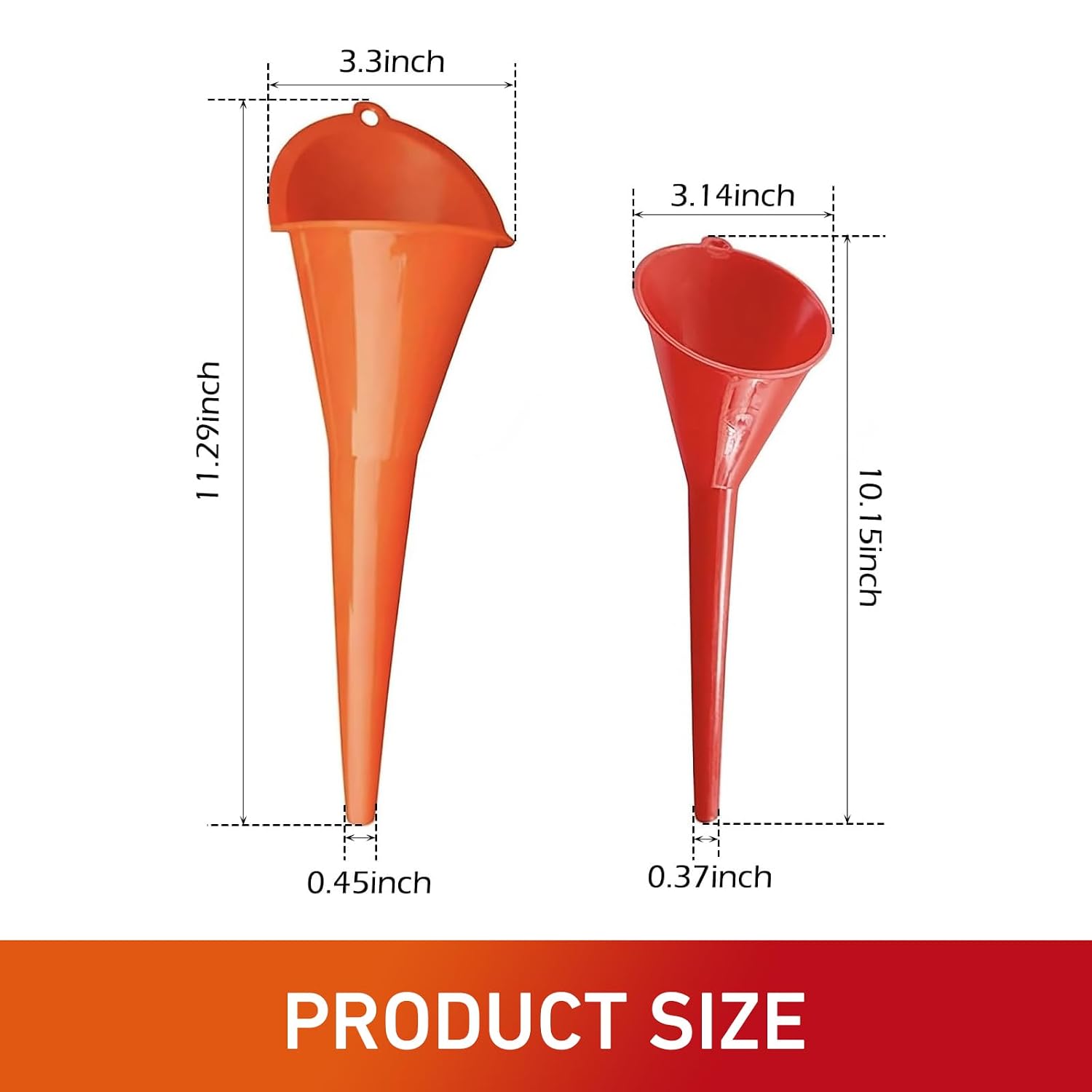 lekiliky2 Pack Long Neck Plastic Multi-Purpose Funnel, Automotive Tool for Oil Lubricant Diesel Water, Kitchen Gadget for Bottles Jars, Red Orange Set image 2