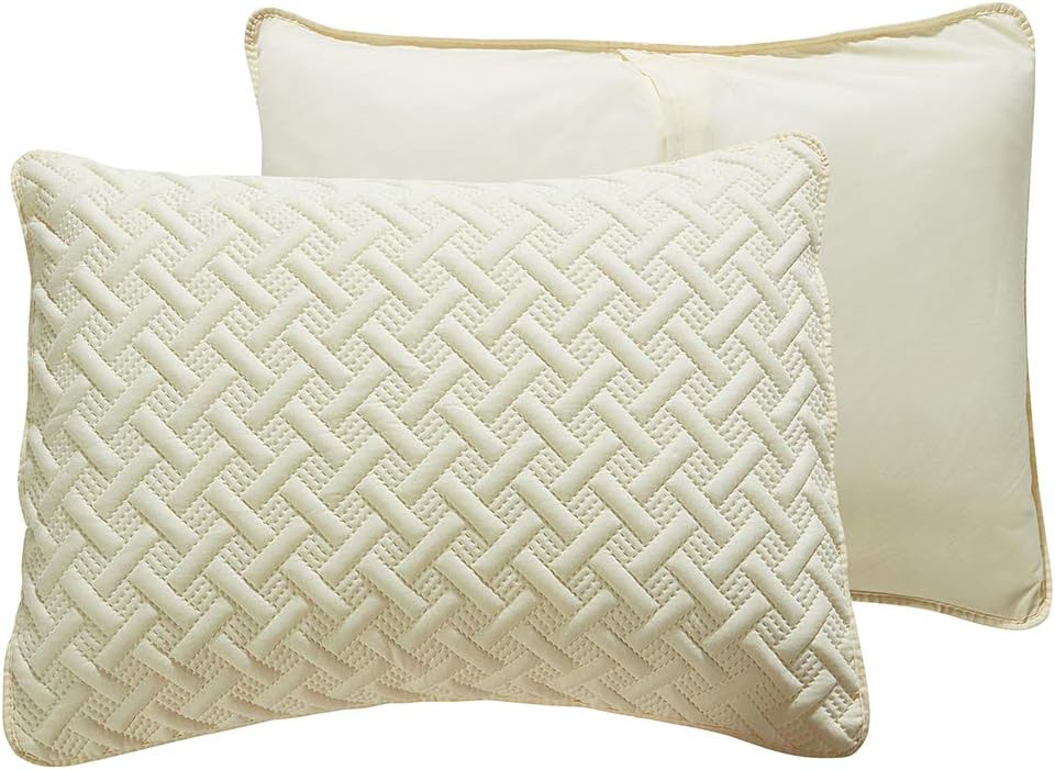 Bejimd Reversible Microfiber Quilt Set 3-Piece Full/Queen Size - Printed, Lightweight & Hypoallergenic All-Season Ultrasonic Bedspread Coverlet Set (Included 1 Quilt, 2 Shams), Stripe Beige …