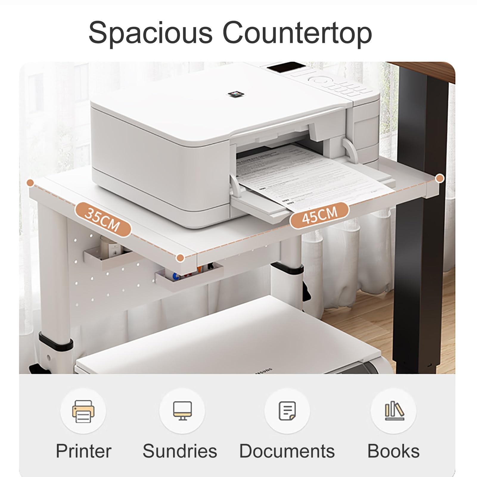 Blanco Mueble Impresora, Mesa Impresora con Tablero Perforado, Carro para Trituradora con Ruedas, para Oficina en Casa