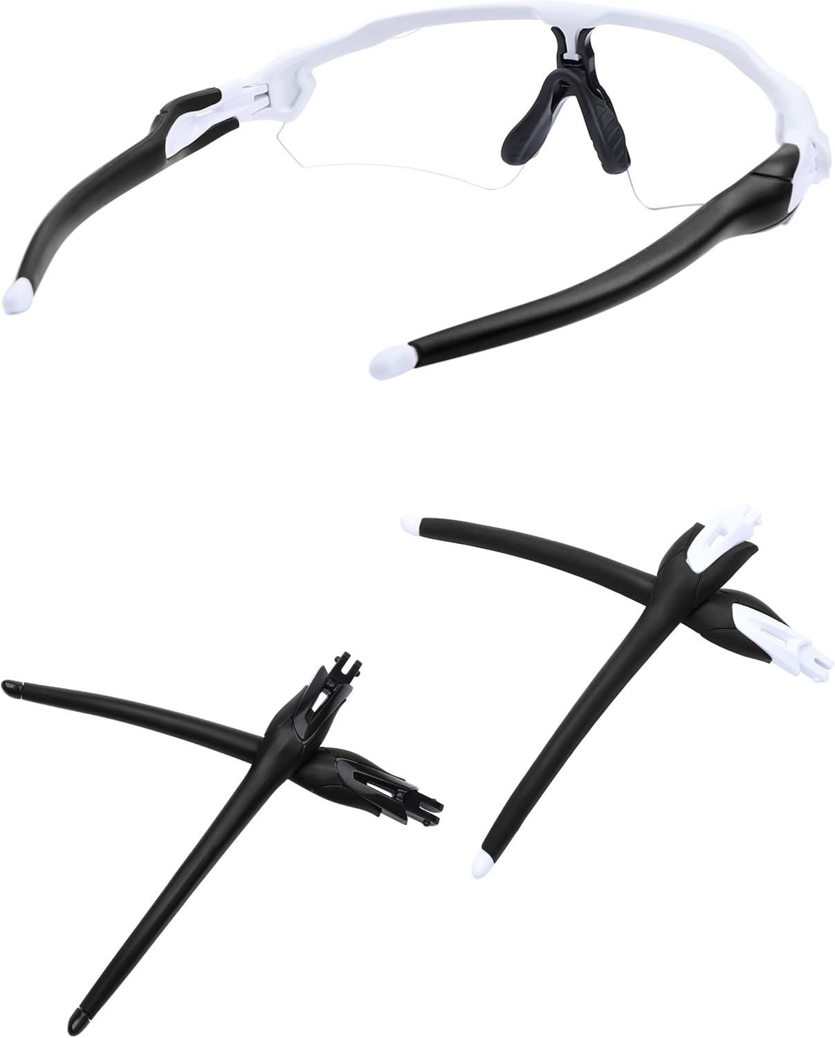 2 Pairs Replacement Temples Arms Legs Compatible with Oakley Radar EV Path/Pitch/Advancer Sunglasses-White - Black&Black