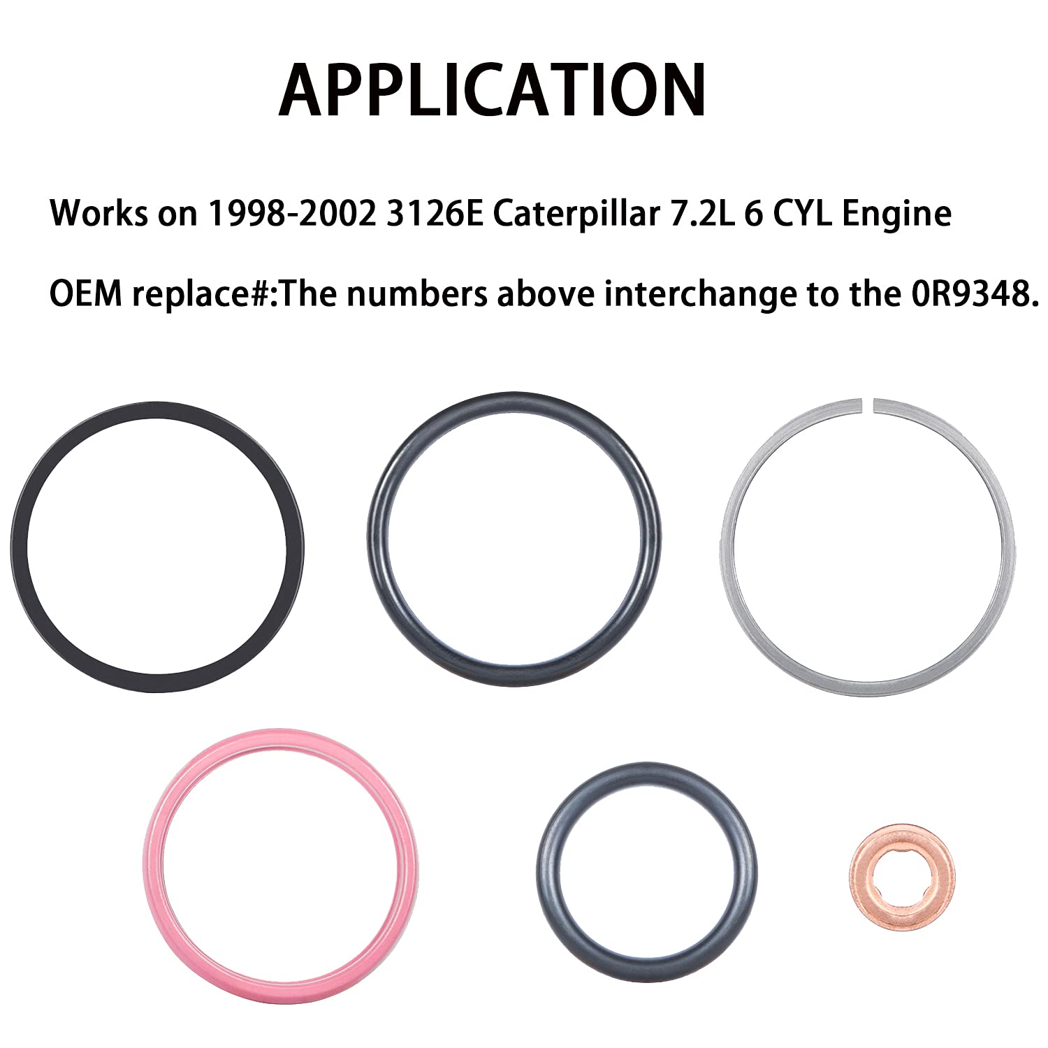 Diesel Fuel Injector O-Ring Seal Kit Compatible for CAT Caterpillar 3126B Diesel 0R9350 (6)