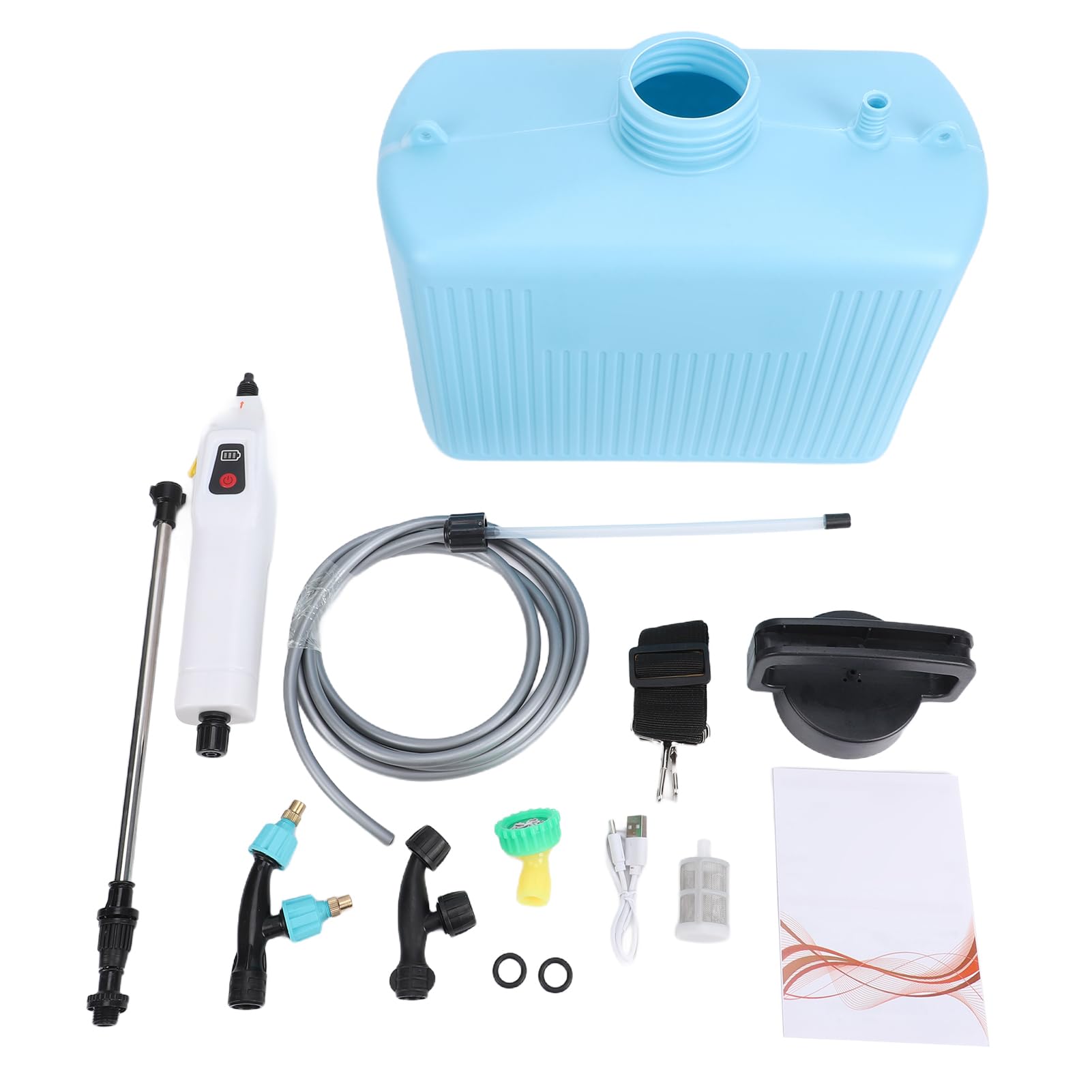 Spruzzatore Alimentato a Batteria, Spruzzatore da Giardino Ricaricabile da 10 Litri 2400 MAh, Pompa Elettrica dell'acqua con 2 velocità 3 Ugelli Bacchetta Estensibile Cinghia Regolabile per