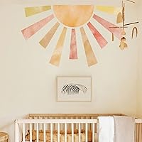Vista 17 de Grandes calcomanías de tela acuarela boho medio sol para pared despegables y adhesivas, calcomanías de mural de amanecer en tonos pastel, decoración