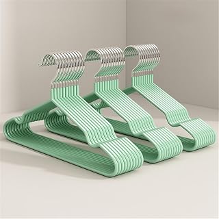 Perchas de metal con revestimiento de goma, resistentes, antideslizantes, ahorran espacio, organizador de ropa con muescas para blusas, vestidos, camisas, chaquetas, pantalones, color verde (paquete