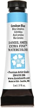 Daniel Smith Extra Fine Watercolor Paint, 5ml Tube, Cerulean Blue, 284610206, 1.7 Fl Oz Pack of 1