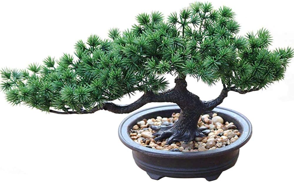 Artificial Plants Bonsai Pine Tree, Artificial House Welcoming Pot Plants, Japanese Pine Desktop Display Simulation, Living Room, Zen Garden Decoration Decor (Vivid)