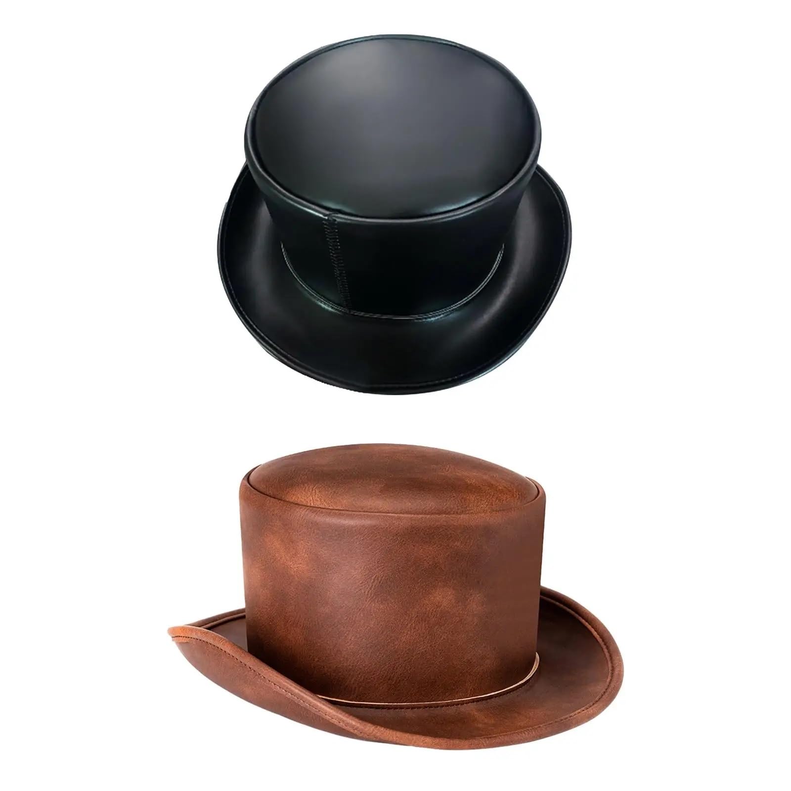 Sombrero de Copa Sombrero De Copa Hombres Mujeres Cuero De PU Adultos Sombrero De Copa For Fiesta Disfraces Viajes Discoteca(Brown)