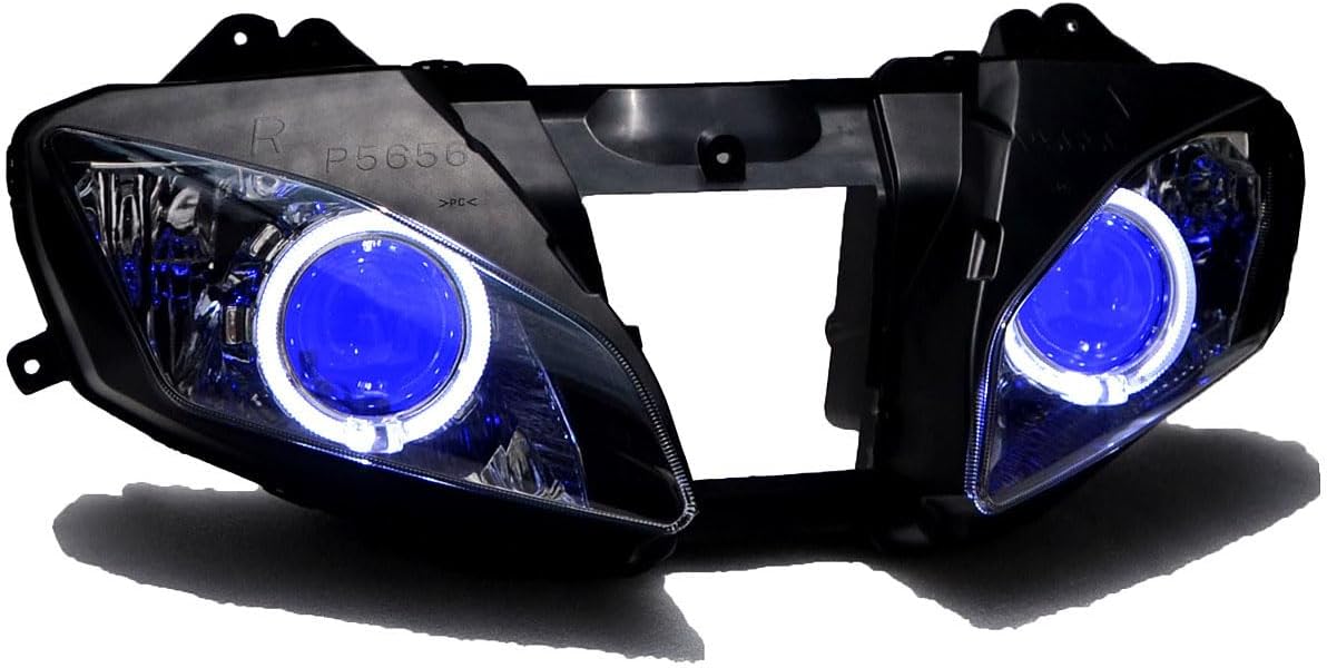 LED Blue Demon White Halo Angel Eyes Headlight Assembly For Yamaha YZF R6 2006-2007 HID bulb