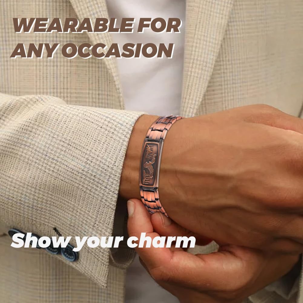 Magnetic Copper Bracelets for Men - 99.99% Pure Copper Magnetic Therapy Bracelets with Double Row Ultra Strength Magnets Adjustable Bracelet Length with Size Adjustment Tool and Gift Box