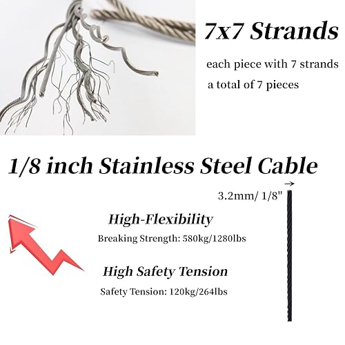 Miniatura 3 de Cable de acero inoxidable de 18 pulgadas, cable de acero T316 de 400 pies, 7 x 7 hebras, cuerda de alambre de metal para barandilla de cubierta,