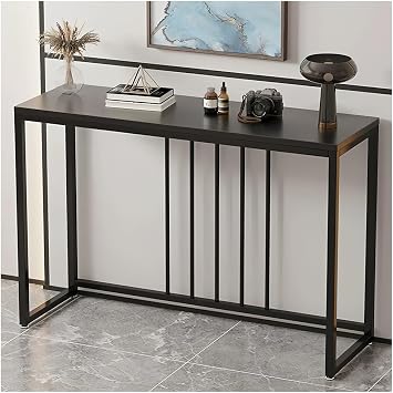 Zfmnoyev Narrow Console Table with Metal Frame, Console Table Decor Entryway, Side Table Behind Sofa for Hallway Bedroom Living Room, Long Accent Foyer Table, Space-SavingBlack-B,100x30x80 cm