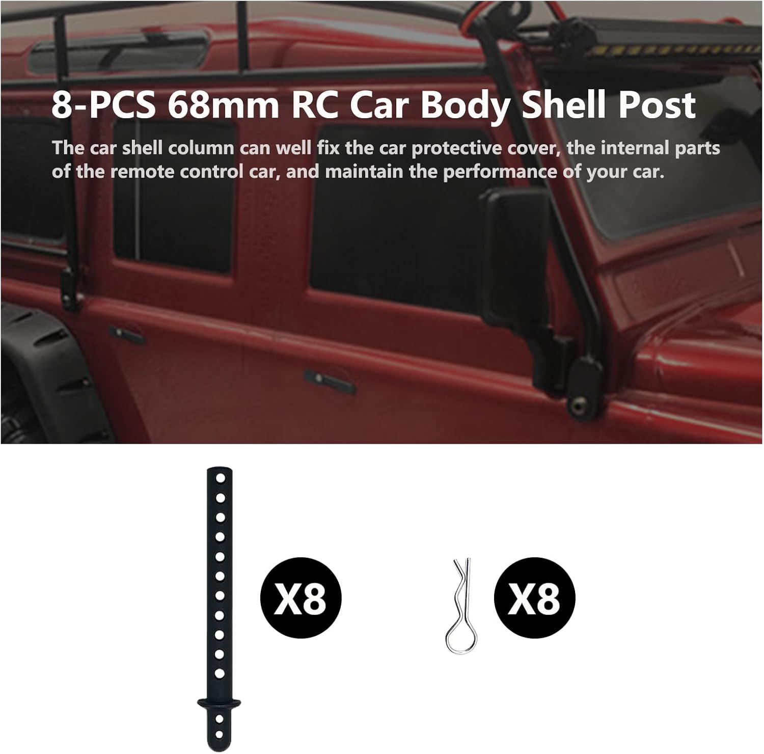 8PCS 68mm Plastic Body Post Mounts RC Car Shell Post with Clips for 1/10 4WD Remote Control Car Off-Road Buggy Truck,Scale RC Crawler Accessories