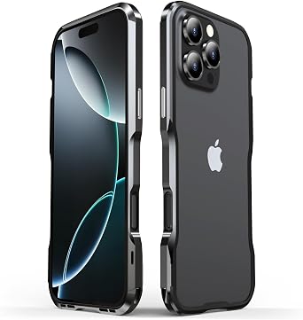 Aluminum Bumpers Compatible with iPhone 16 Pro Max Bumper Case with Carbon Fiber Texture Back Sticker Metal Frame Bumper Cover Shock Absorbent Slim Cool Design,Black