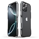 HENGHUI Aluminum Bumpers Compatible with iPhone 16 Pro Bumper Case with Carbon Fiber Texture Back Sticker Metal Frame Bumper Cover Shock Absorbent Slim Cool Design,Black