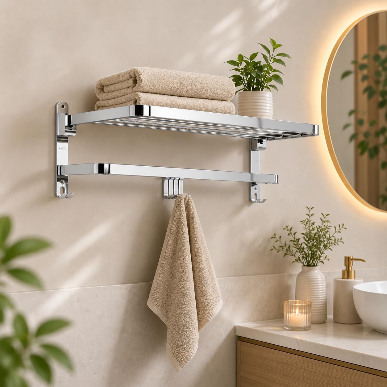 Hindware Bathroom Accessories-Stainless Steel 304 Grade Folding Towel Rack for Bathroom-image-46