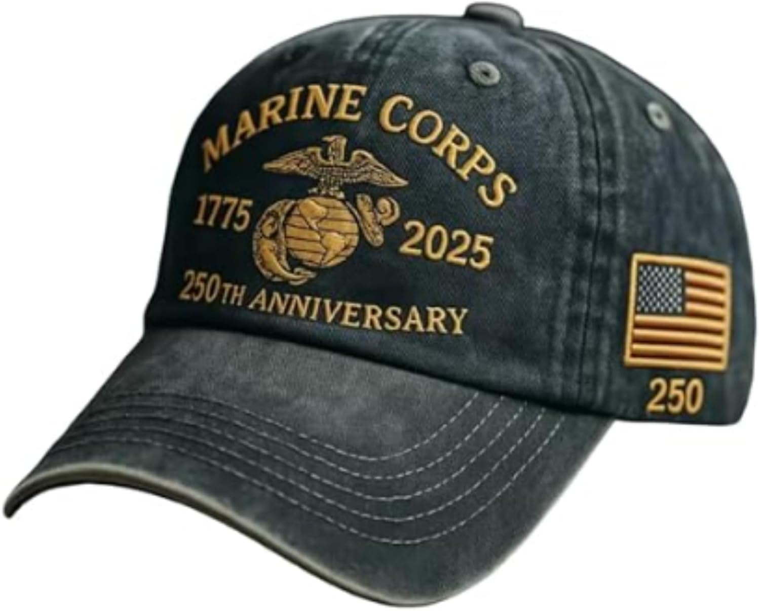 Mens 250th Anniversary Washed Cotton Cap, Adjustable Retro Commemorative Hat, Veteran Tribute Gift