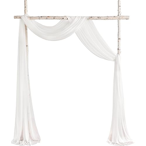 YYHUAWU Wedding Arch Draping Fabric 2 Panels 20Ft White Chiffon Fabric Drapes Arbor Drapery Wedding Party Ceremony Reception Swag Decorations