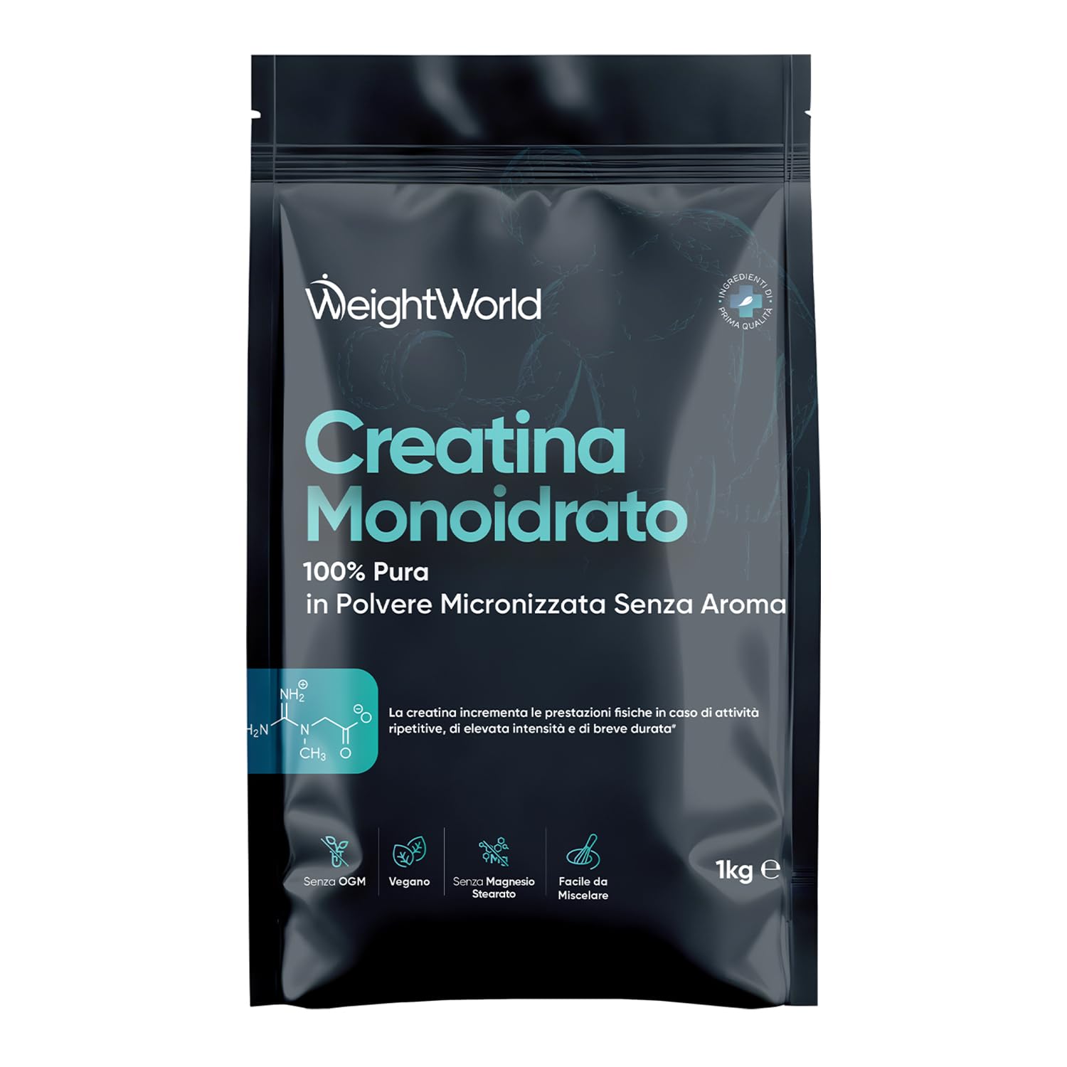 Creatina Monoidrata in Polvere da 1kg Vegana, 3000mg, 330 Dosi (Fornitura di 10+ Mesi) Creatina in Polvere Micronizzata Pura con Misurino, Pre Workout, Intra e Post Workout, Senza Magnesio Stearato