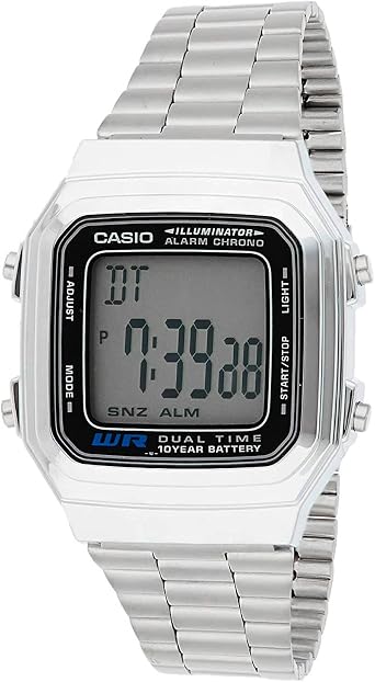 Casio A178WA-1A Men's Quartz Digital WatchSilver Finish Resin Body Stainles-Steel Strap with Grey Dial