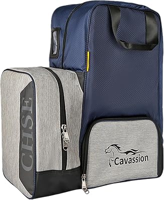 UNISTRENGH Professional Equestrian Bag Oxford Horse Riding Boots Carry Bag Waterproof Shoulder Pack Attached Helmet Compartment (Navy/Grey)
