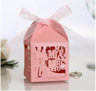 GIVBRO Cajas de regalo de boda para novia, novio, caja de regalo para decoración de fiesta, color rosa, 50 unidades