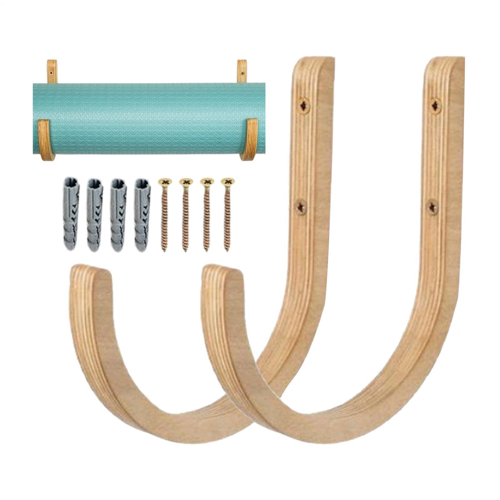 lyanny Wooden Yoga Mat Holder Wall Mount - Yoga Accessories Exercise Mat Rack, Workout Mats Gym Organization, for Resistance Bands Foam Rollers Jump Rope