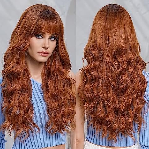 EMMOR Ombre Reddish Brown Long Curly Wig Cover