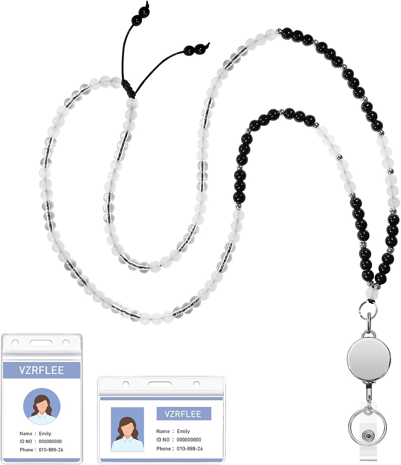 Retractable Lanyards for ID Badges Natural Stone Beaded Lanyard