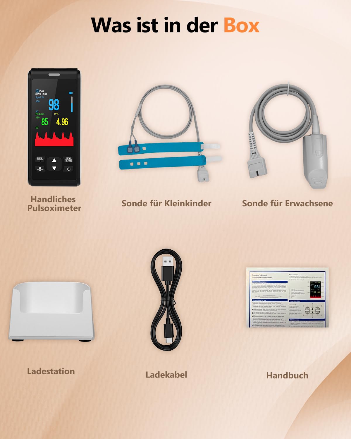 Portable HealthTree Pulsoximeter, wiederaufladbarer Sauerstoffmonitor, Sauerstoffsättigungsmonitor für Kinder, SpO2-Füllstandsüberwachung, Herzfrequenz und Infusionsindex