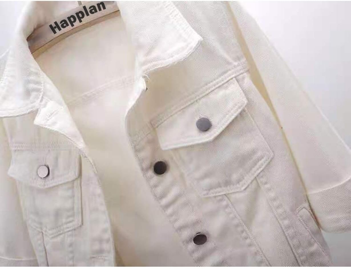 happlan Women's 3/4 Sleeve Short Denim Jacket Lapel Button Down Cropped Trucker Jean Jackets Coats - Image 6