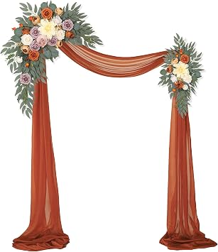 Artificial Wedding Arch Flowers KitPack of 3,2Pcs Artificial Flower Arch Decor,1Pcs Sheer Drape for Wedding Ceremony Arbor for WeddingCeremony Burnt Orange Wedding