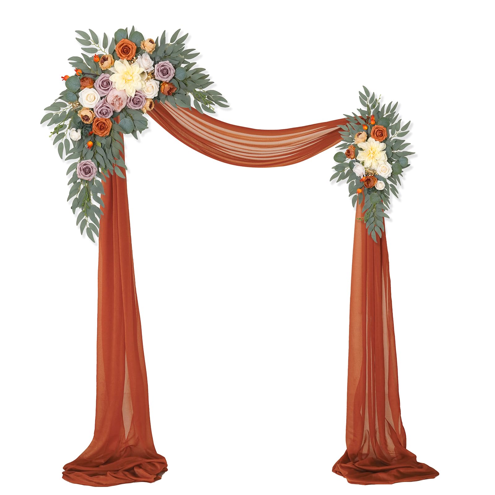 Artificial Wedding Arch Flowers Kit(Pack of 3),2Pcs Artificial Flower Arch Decor,1Pcs Sheer Drape for Wedding Ceremony Arbor for WeddingCeremony (Burnt Orange Wedding)