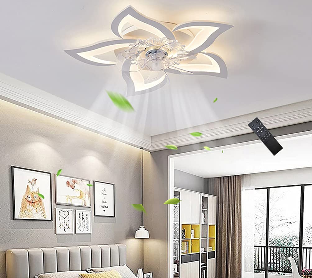 Huilefu Quiet Ceiling Fan with Lighting Modern LED Ceiling Light, dimmable  with Fan, Flower Shape Fan Light with Remote Control White Ceiling lamp for  Living Room, Bedroom, Children's Room φ60cm, 36W :