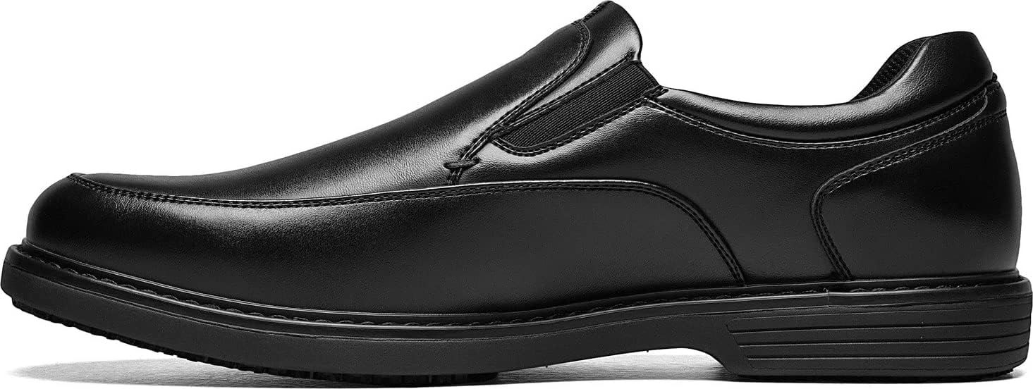 Nunn Bush Men's Wade Work Slip Resistant Moccasin Toe Slip-on Non-Marking Sole Loafer Food Service Shoe, Black, 10 Wide