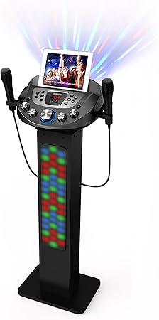 Starion KS829-B Bluetooth Karaoke Machine l Pedestal Design w/Light Show l 4 Built-in Speakers & 2 Tweeters l Two USB for Bluetooth / MP3 Record & Playback l Disco Ball Effect l Two Microphones
