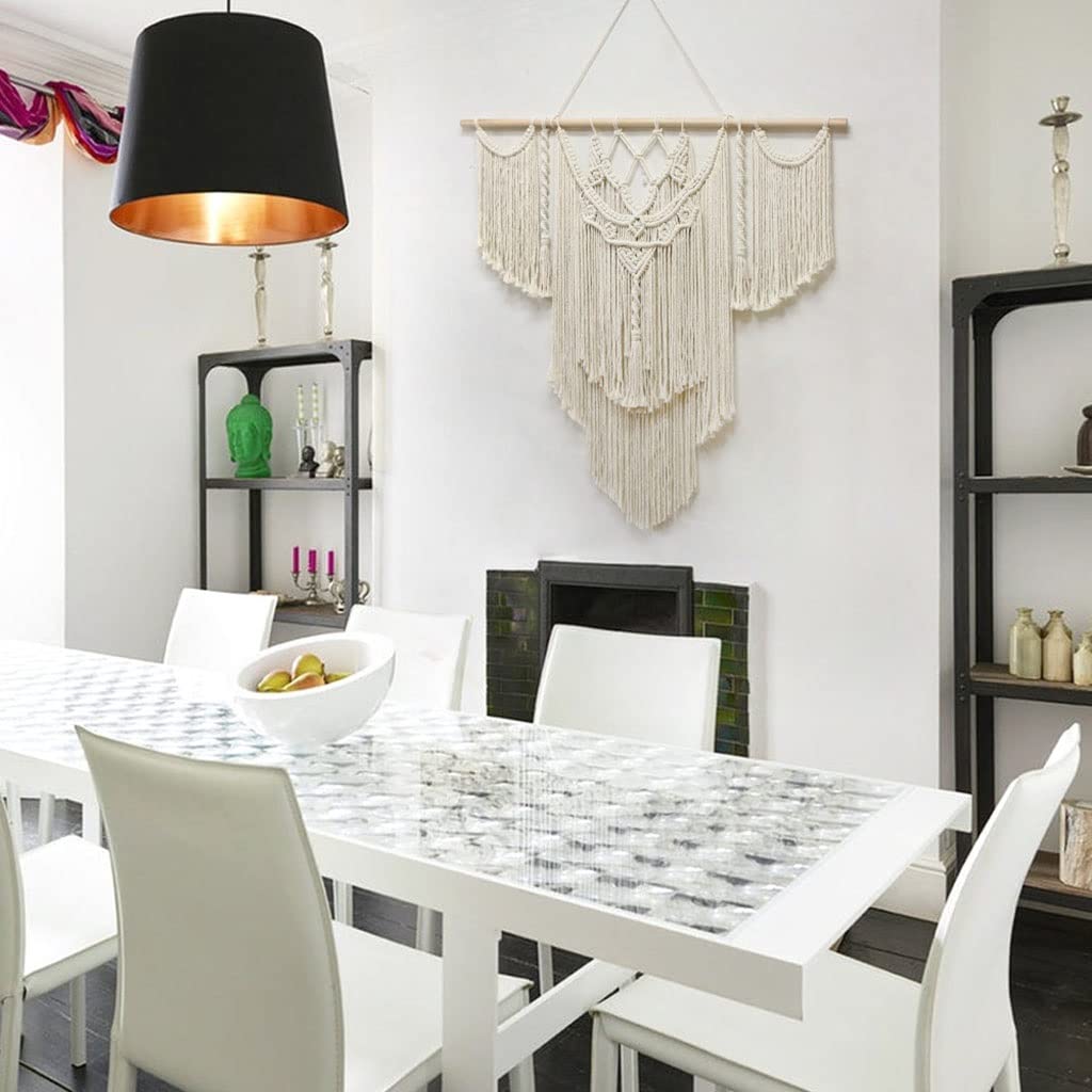 Tapices Macramé Tapiz de Pared nórdico Creativo, Colgante Decorativo de Pared Tejido a Mano con Hilo de algodón y Palo de Madera