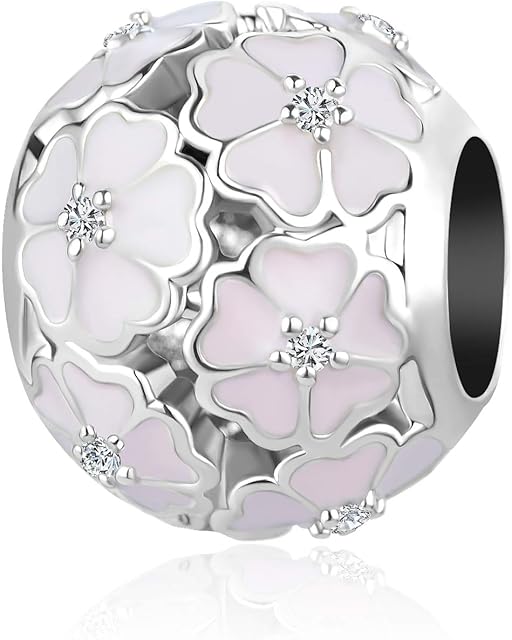 MiniJewelry Women Girls Flowers Charm Bead for Bracelets Necklaces Pendants Gift for Sister Daughter Family Birthday Christmas White Enamel